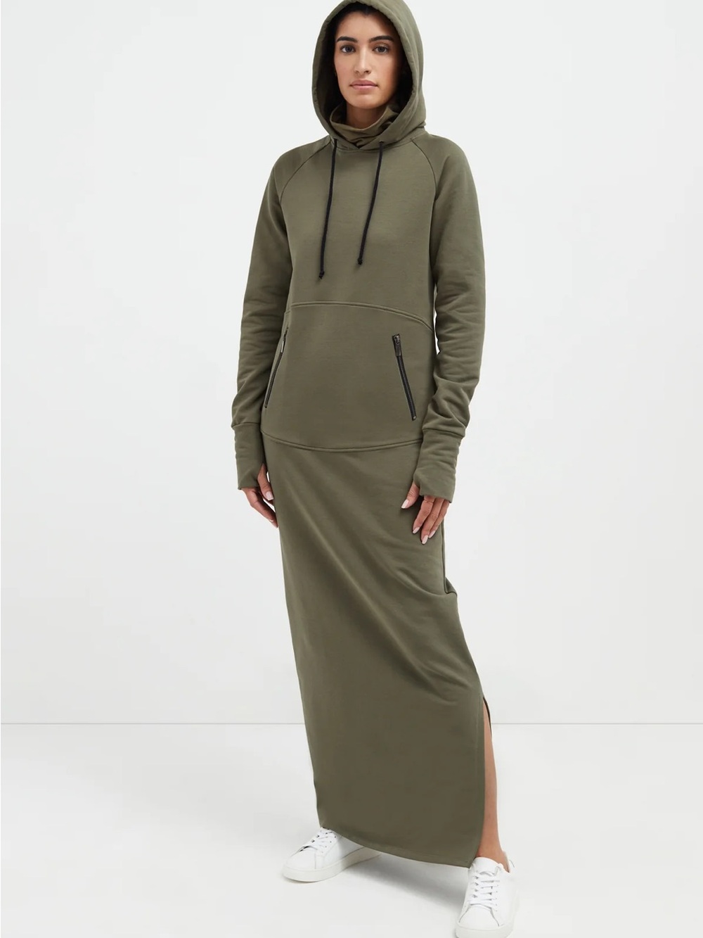 Marcella NYC Elba Hooded Sweatshirt Maxi Dress Olive Green Small EUC